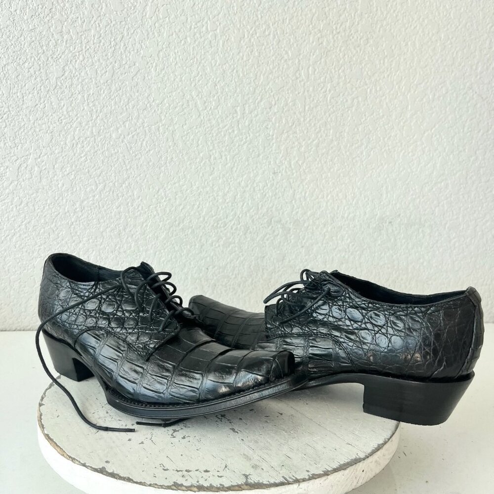 Rod Patrick Womens Lace Up Shoes 9.5 C Black Caiman Western Boots Loafers Ankle